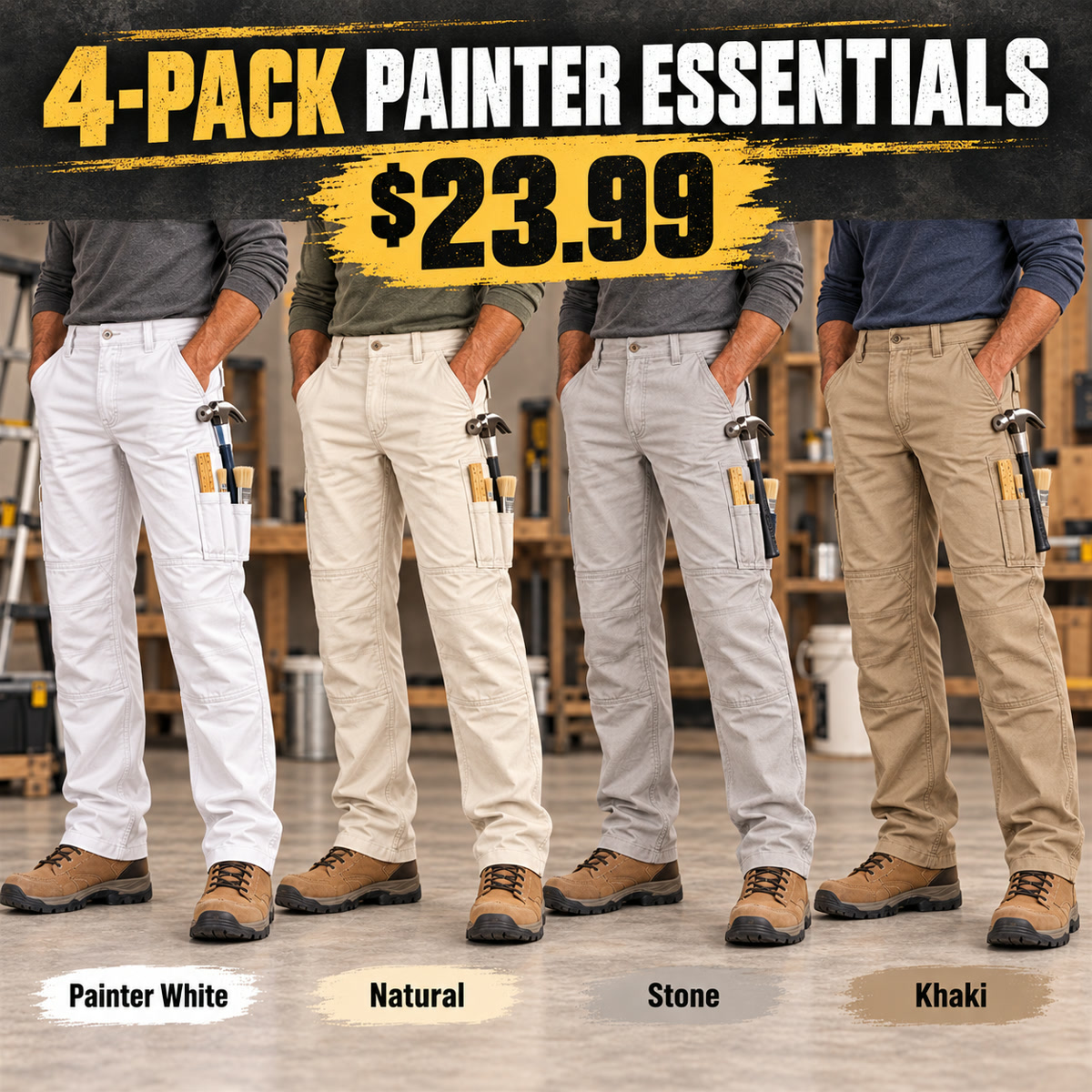4-Pack - Painter Essentials Men's Painter & Maintenance Work Pants Multipacks