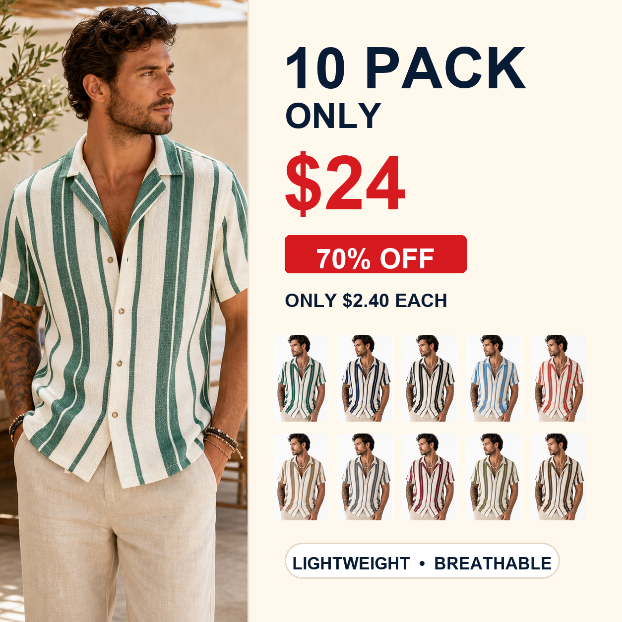 10 pack only 24 dollars men's striped resort shirt
