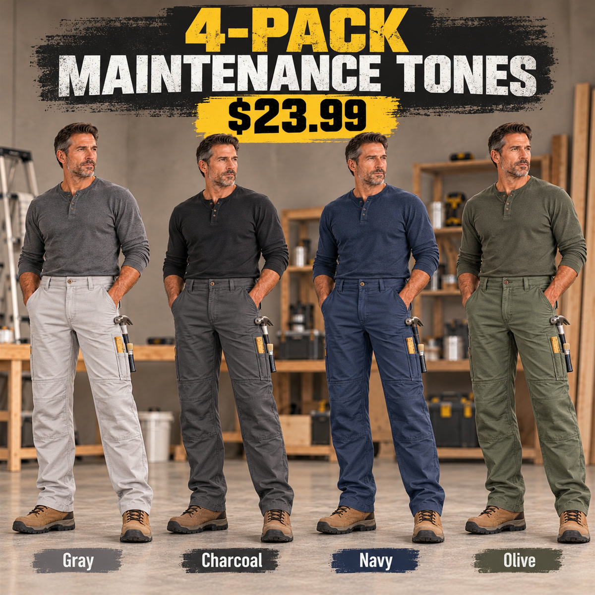 4-Pack - Maintenance Tones Men's Painter & Maintenance Work Pants Multipacks