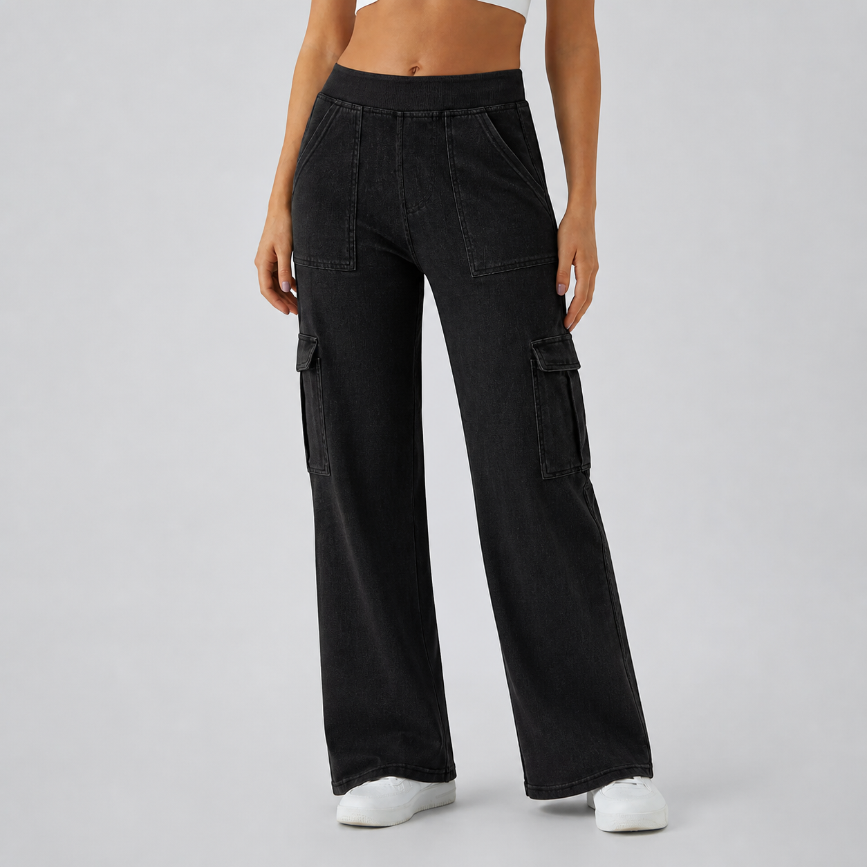 Women's Mid-Rise Stretchy Knit Denim Straight-Leg Cargo Jeans Bundle