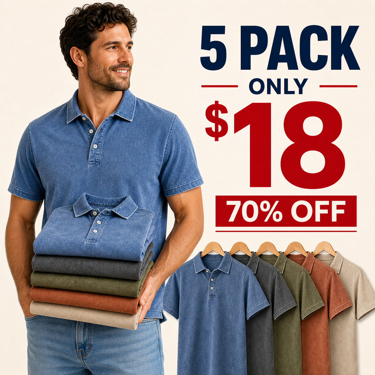 5 pack only 18 washed denim polo
