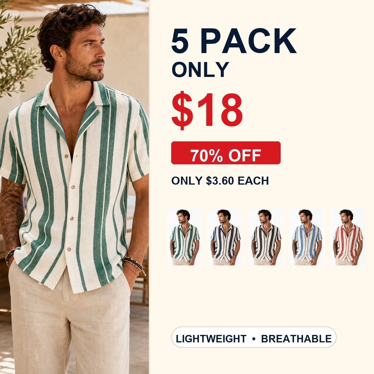 5 pack only 18 dollars men's striped resort shirt
