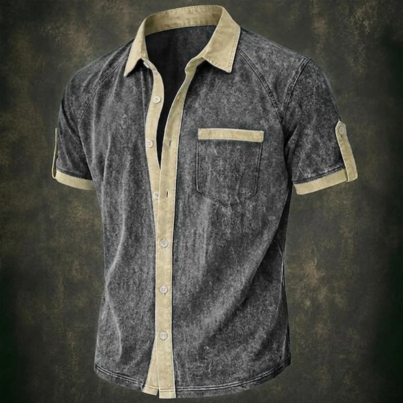 Charcoal cream washed contrast trim shirt