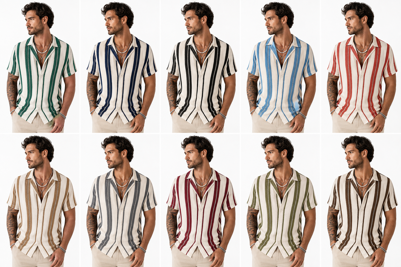 Ten color men's striped resort shirt model sheet