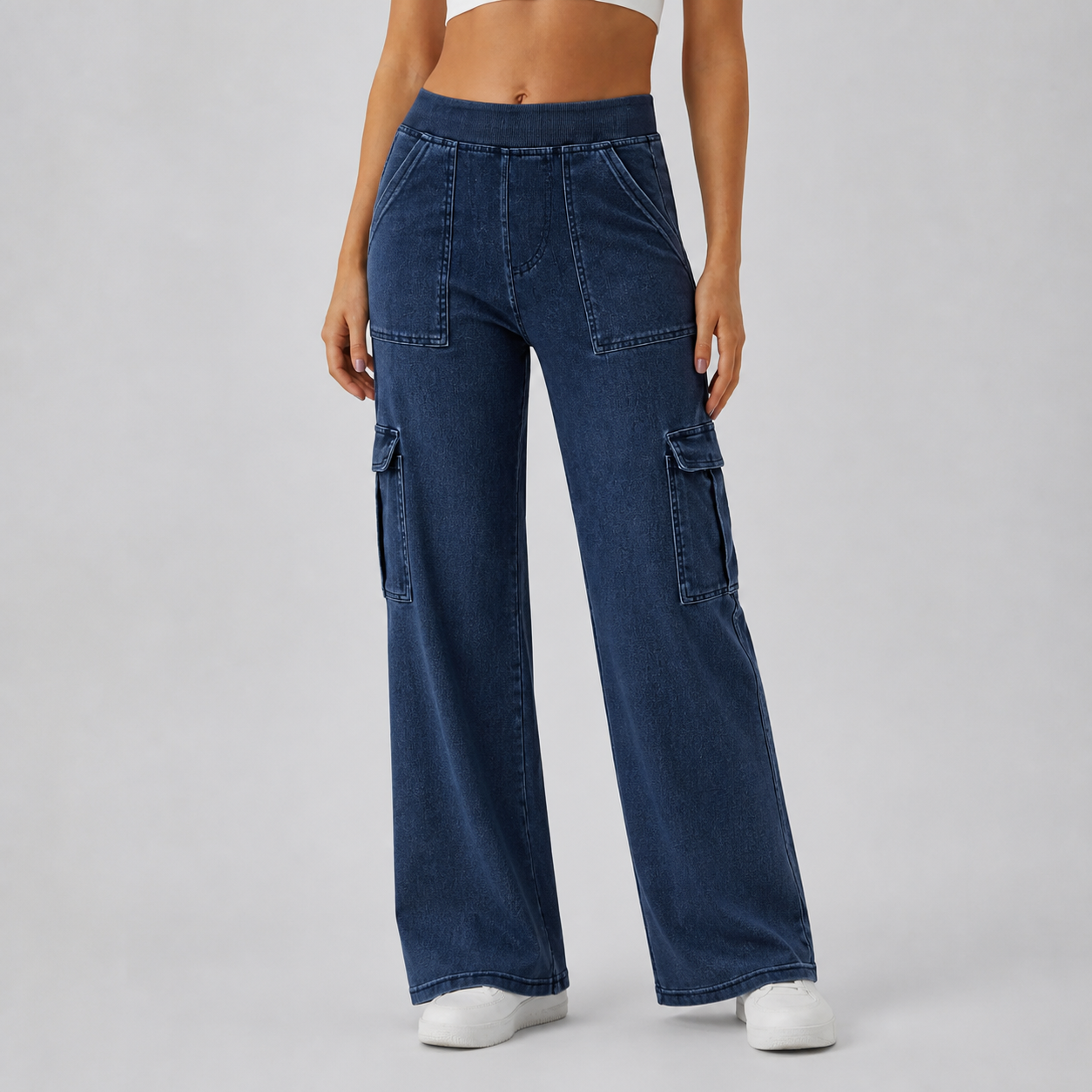 Women's Mid-Rise Stretchy Knit Denim Straight-Leg Cargo Jeans Bundle