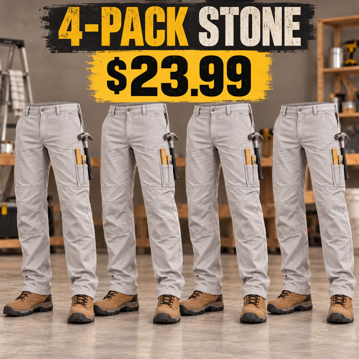 4-Pack - Stone Men's Painter & Maintenance Work Pants Multipacks