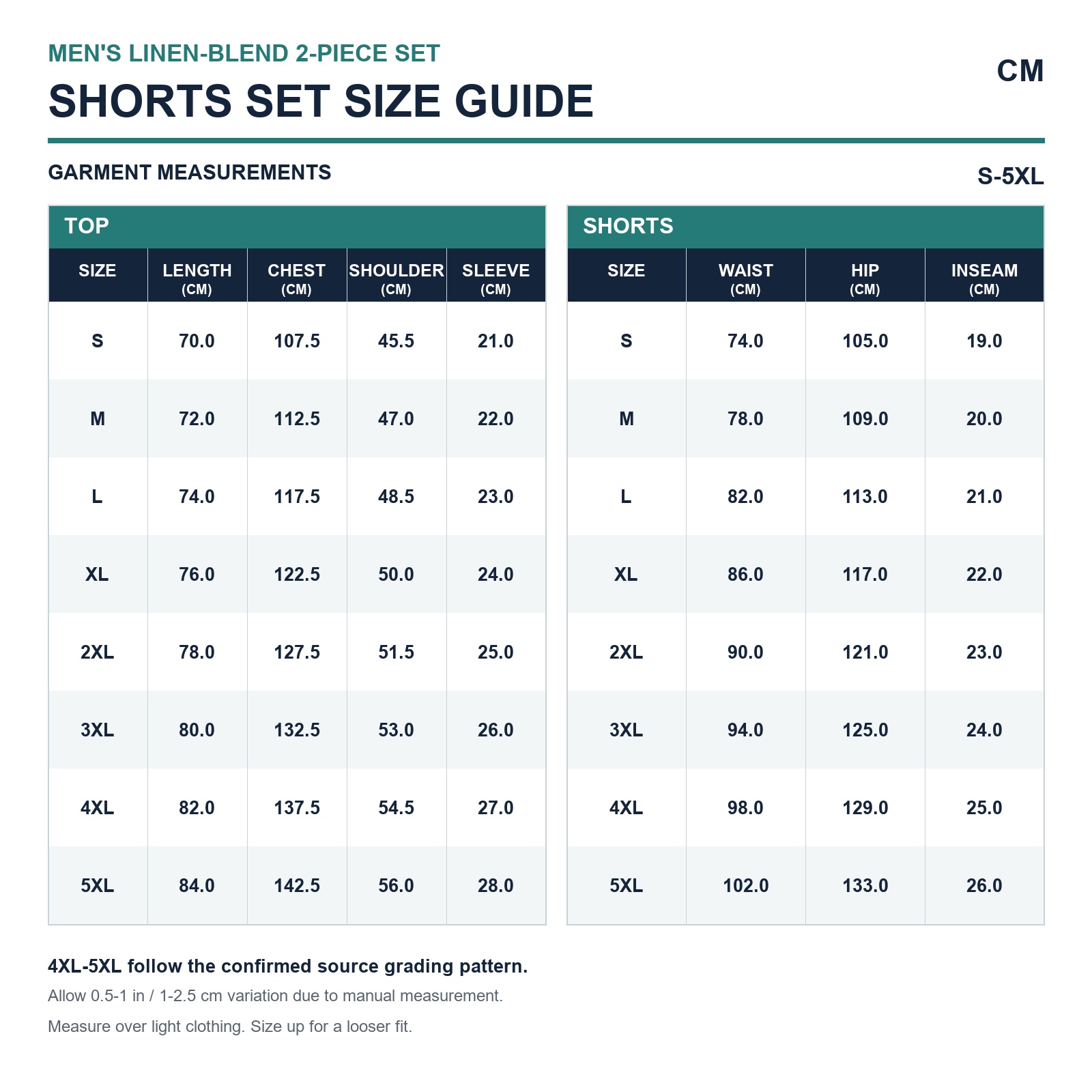 Men's Linen-Blend Two-Piece Polo Sets 7-Pack - Shirt with Shorts or Pants