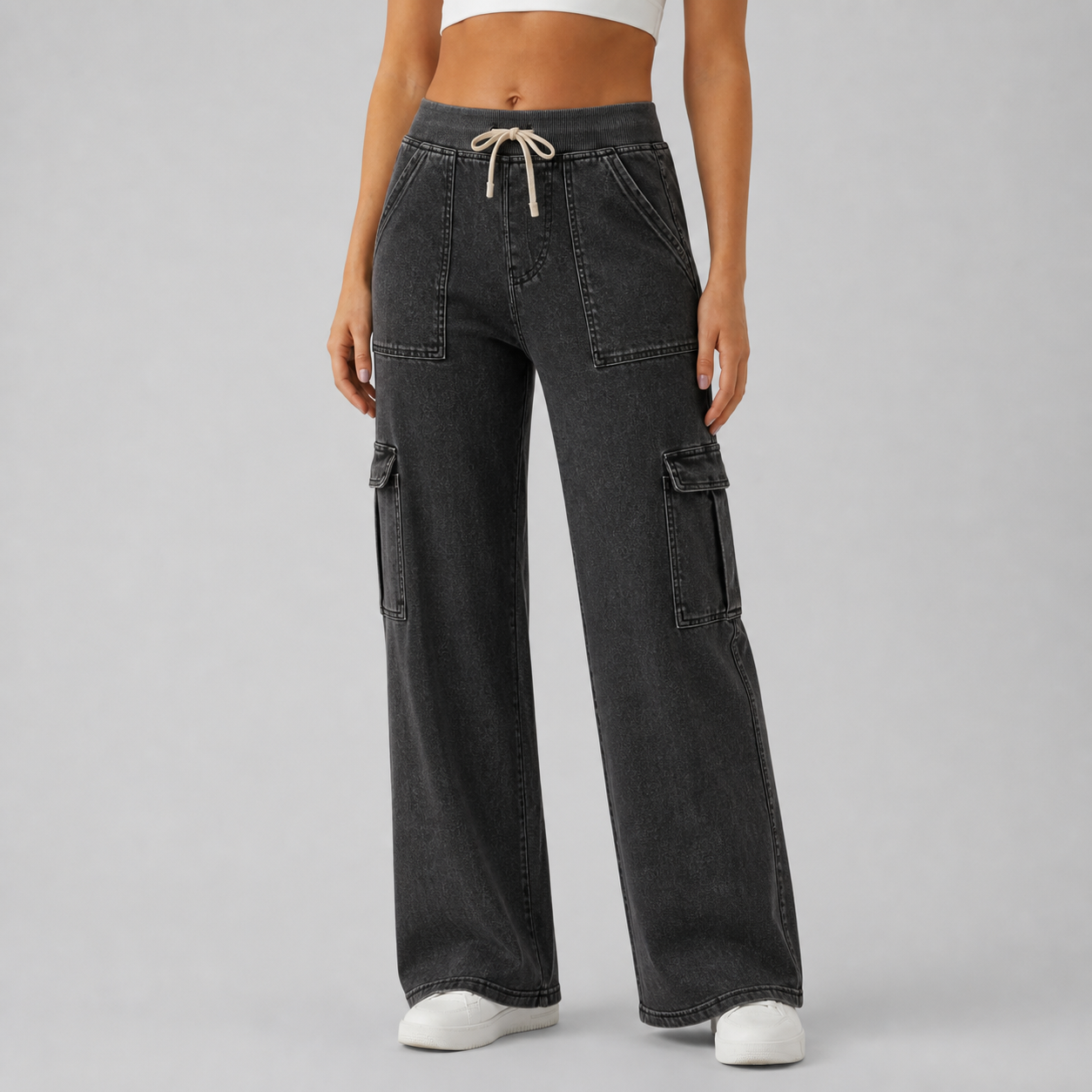 Women's Mid-Rise Stretchy Knit Denim Straight-Leg Cargo Jeans Bundle