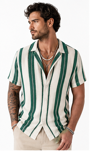 Green Stripe men's striped resort shirt model