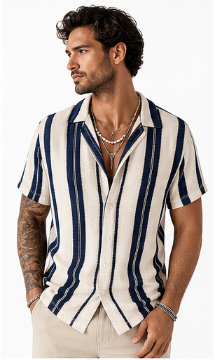 Navy Stripe men's striped resort shirt model