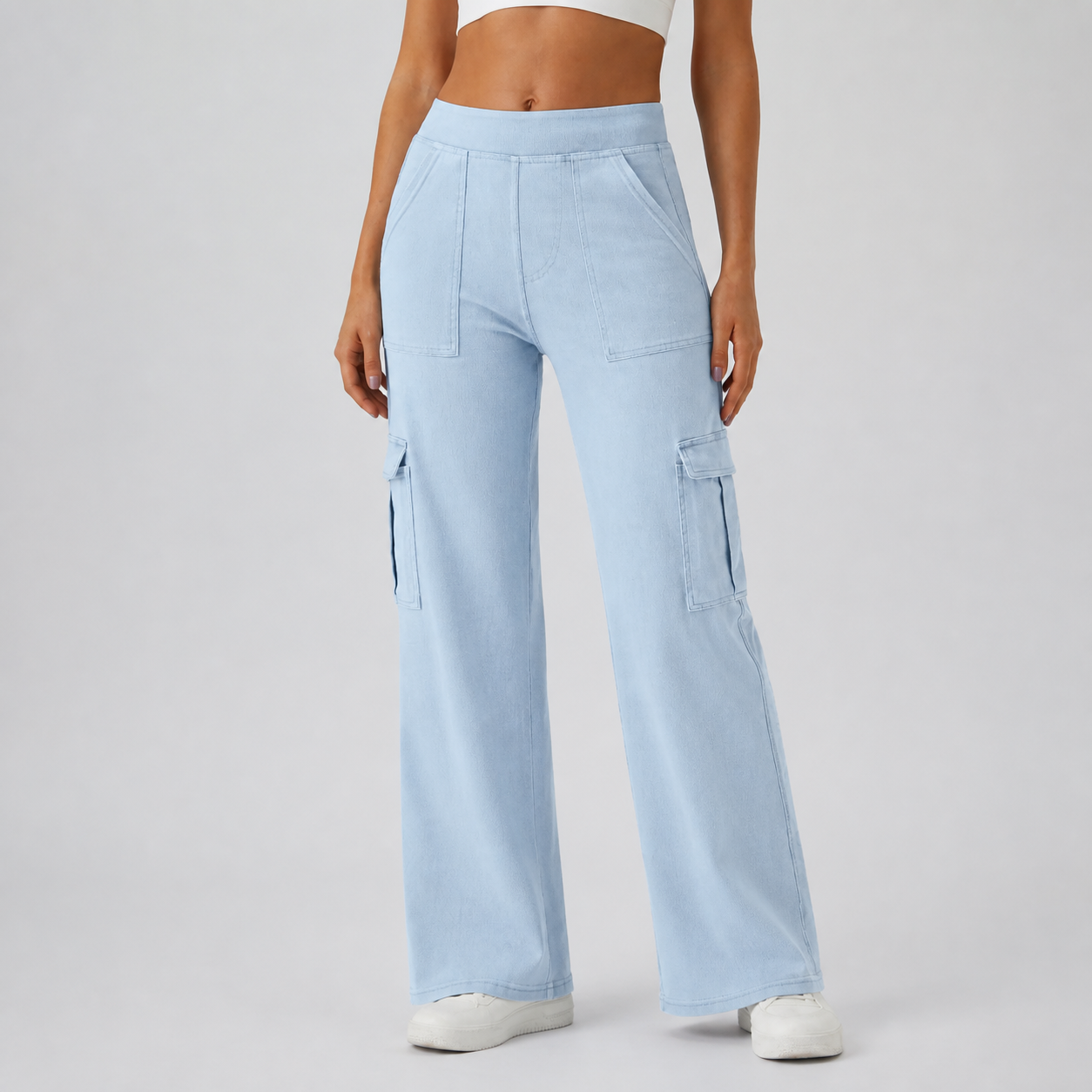 Women's Mid-Rise Stretchy Knit Denim Straight-Leg Cargo Jeans Bundle