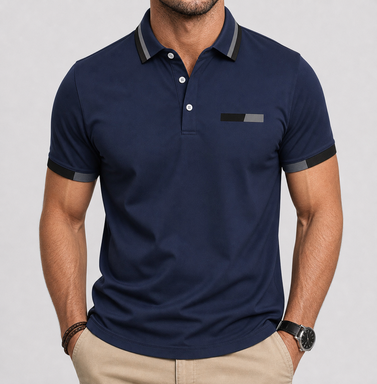 🔥CLEARANCE SALE🔥 Contrast-Trim Performance Polo - Navy