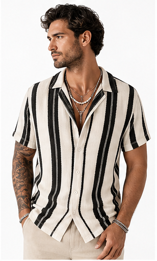 Black Stripe men's striped resort shirt model