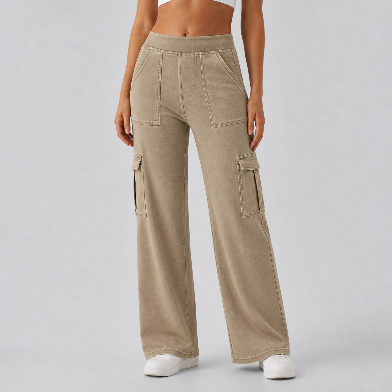 Women's Mid-Rise Stretchy Knit Denim Straight-Leg Cargo Jeans Bundle
