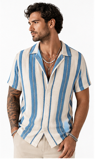 Sky Blue Stripe men's striped resort shirt model
