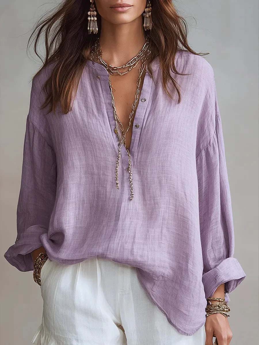 Women's Retro Solid Color Art Casual Cotton Linen Shirt