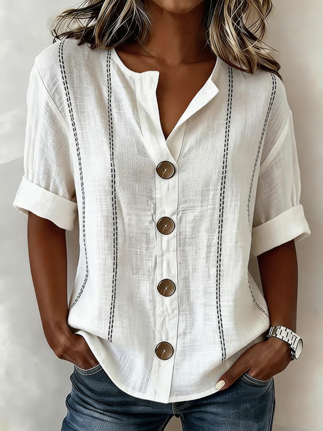 Stand Collar Linen Blend Casual Shirt
