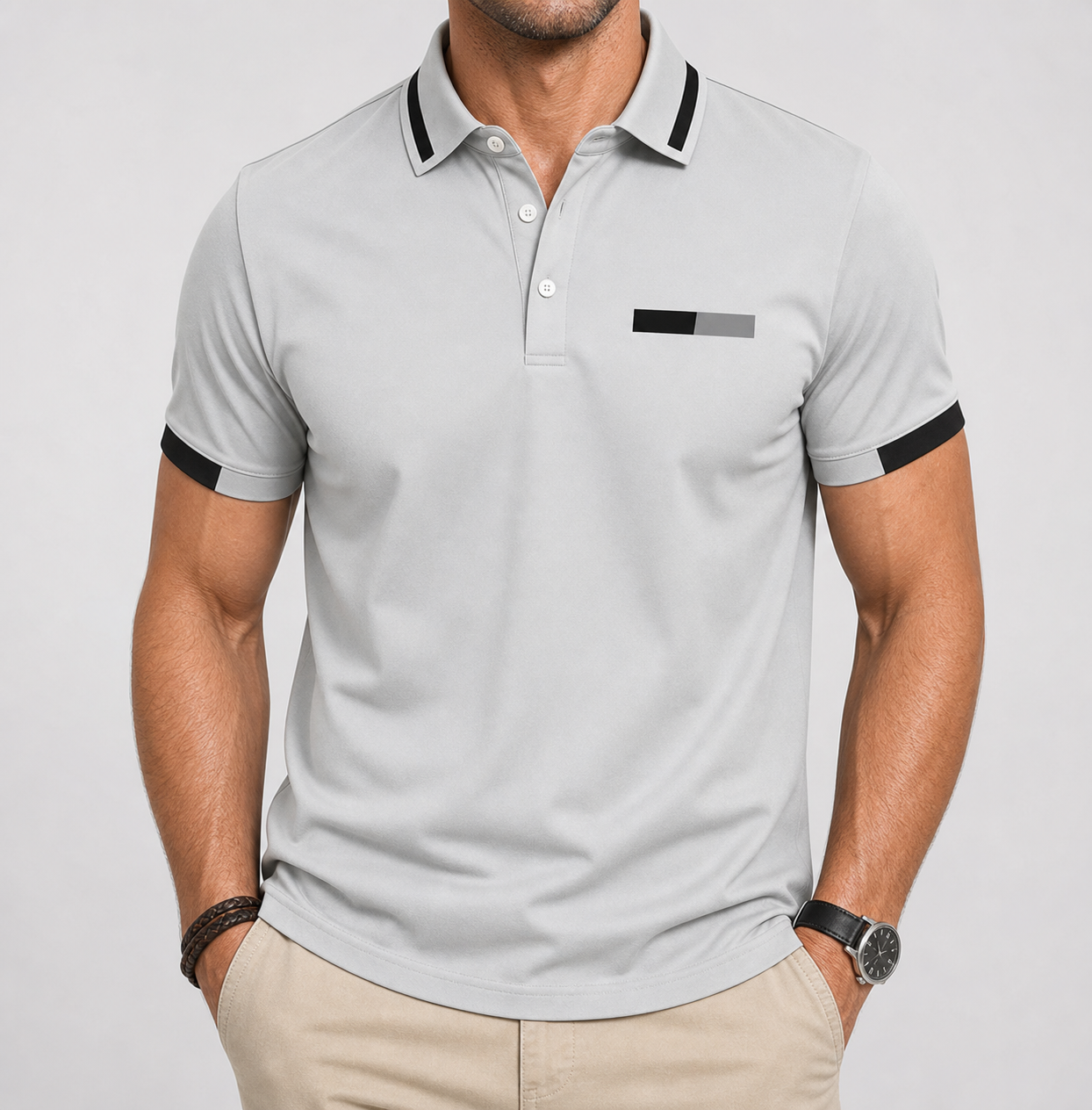 🔥CLEARANCE SALE🔥 Contrast-Trim Performance Polo - Light Gray