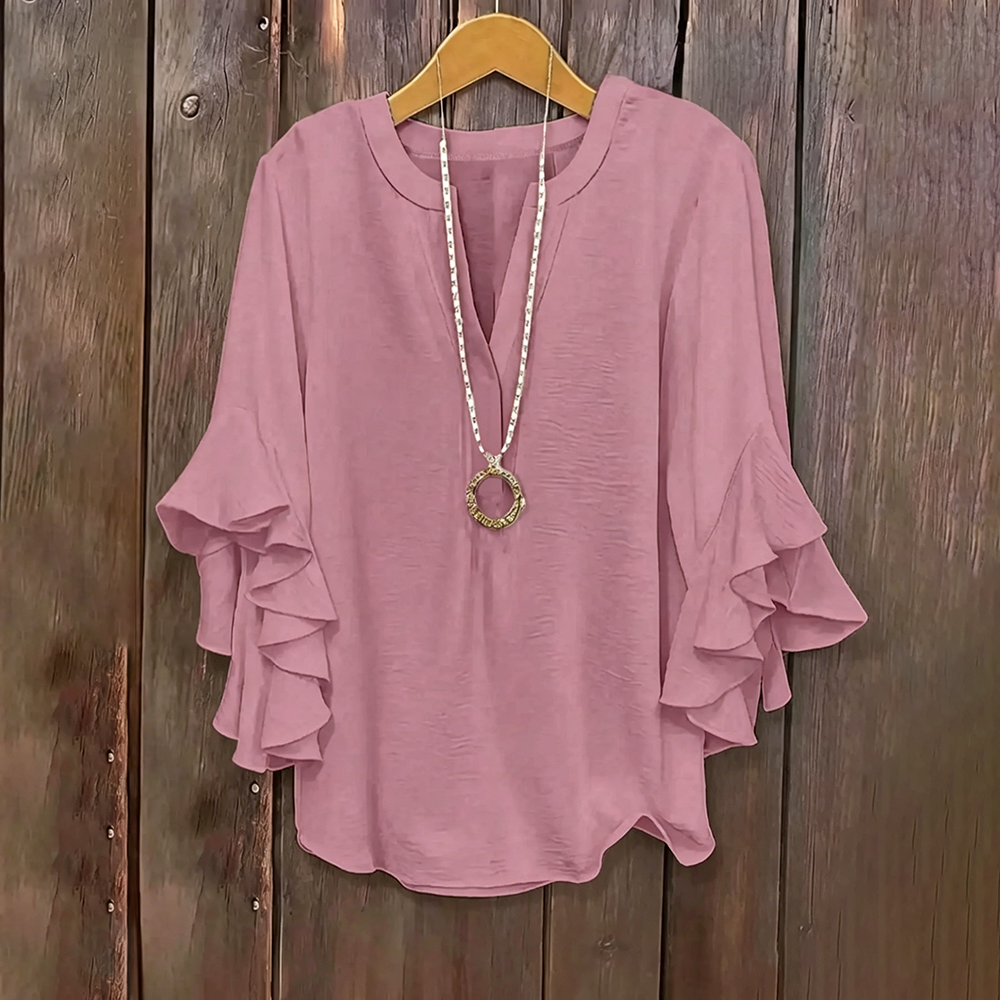 ⚡Last stock⚡- Plus Size Ruffle Sleeve V-Neck Shirt Top