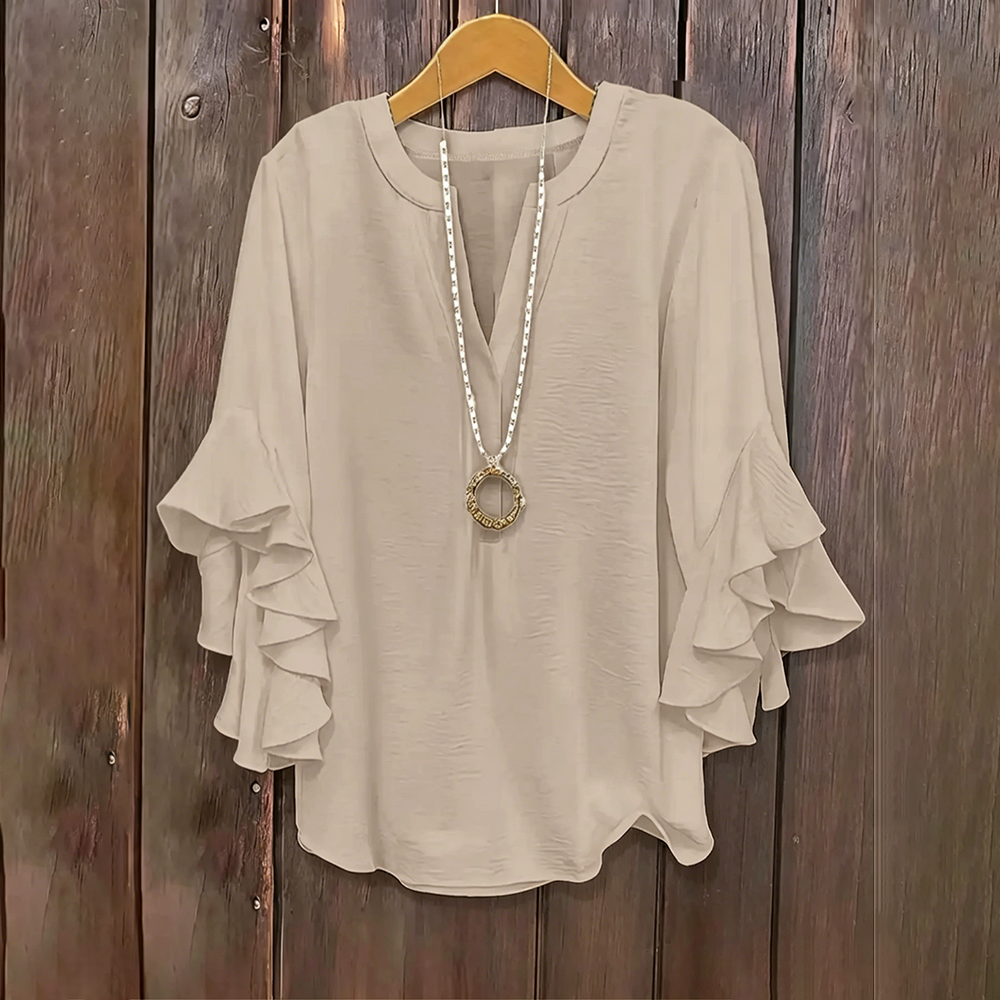 ⚡Last stock⚡- Plus Size Ruffle Sleeve V-Neck Shirt Top