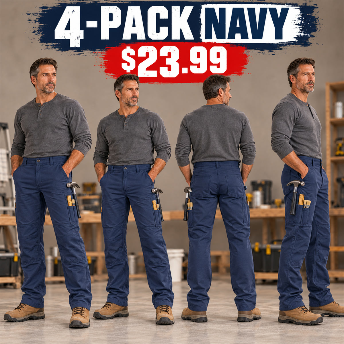 4-Pack - Navy Men's Painter & Maintenance Work Pants Multipacks