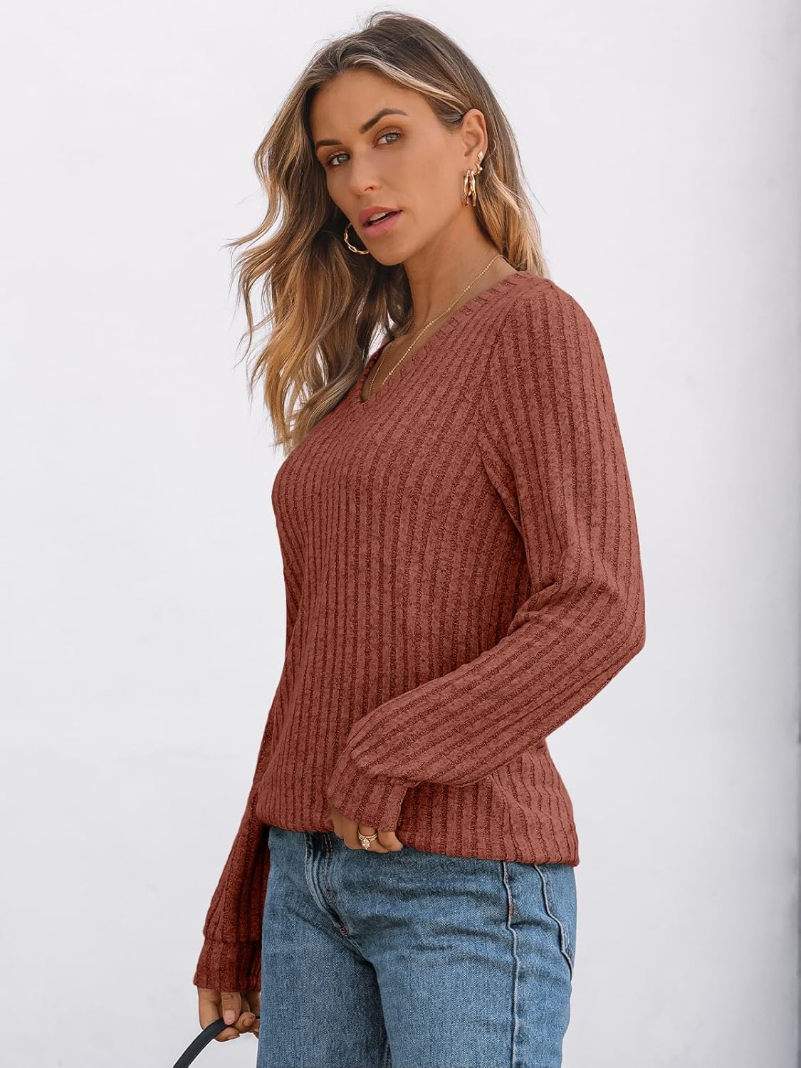 🔥Trendy Women’s V Neck Long Sleeve Tunic Sweater Fall 