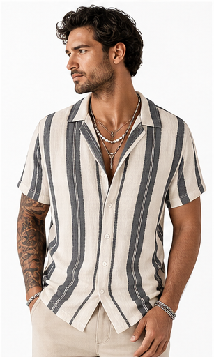 Gray Stripe men's striped resort shirt model