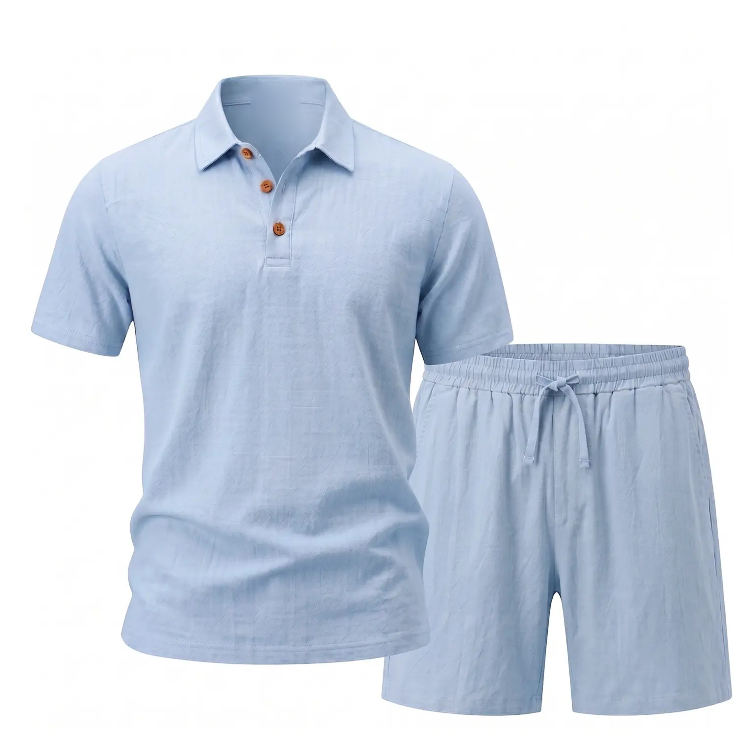 Men's Linen-Blend Two-Piece Polo Sets 7-Pack - Shirt with Shorts or Pants
