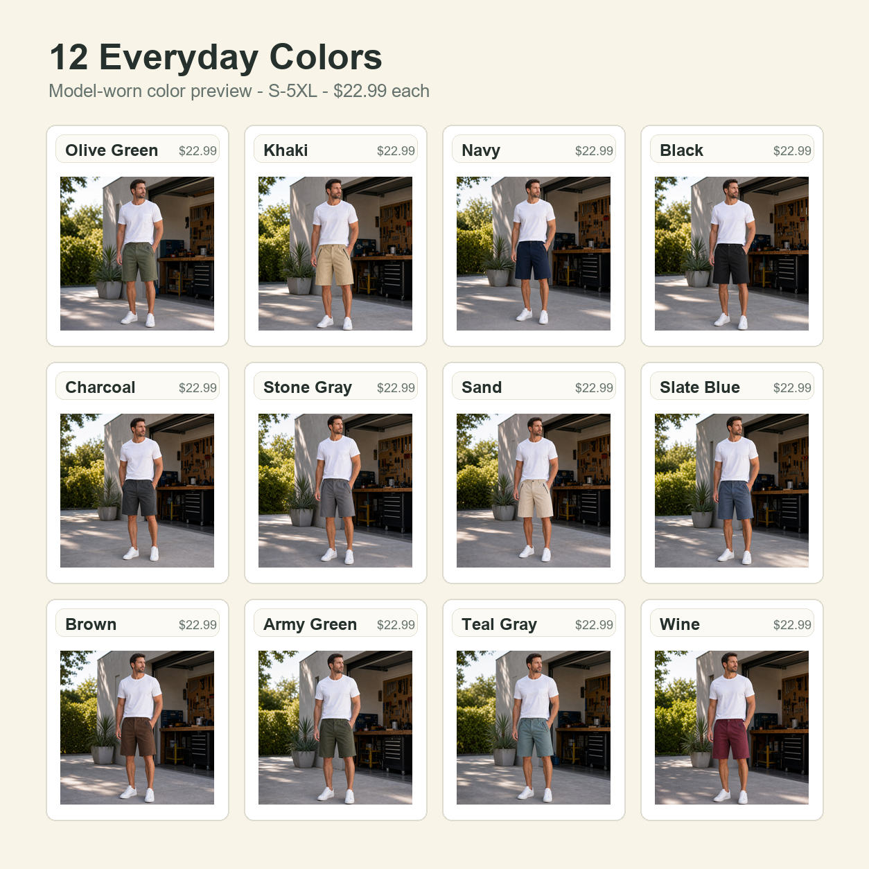12 model-worn colorways