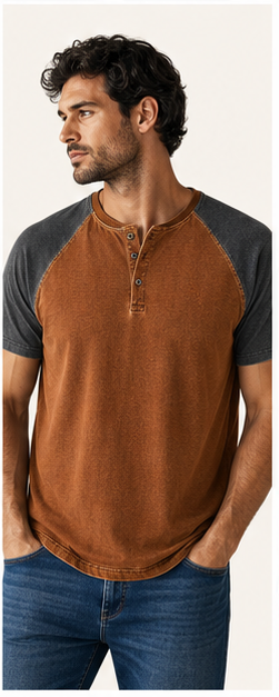 Rust brown washed raglan henley model