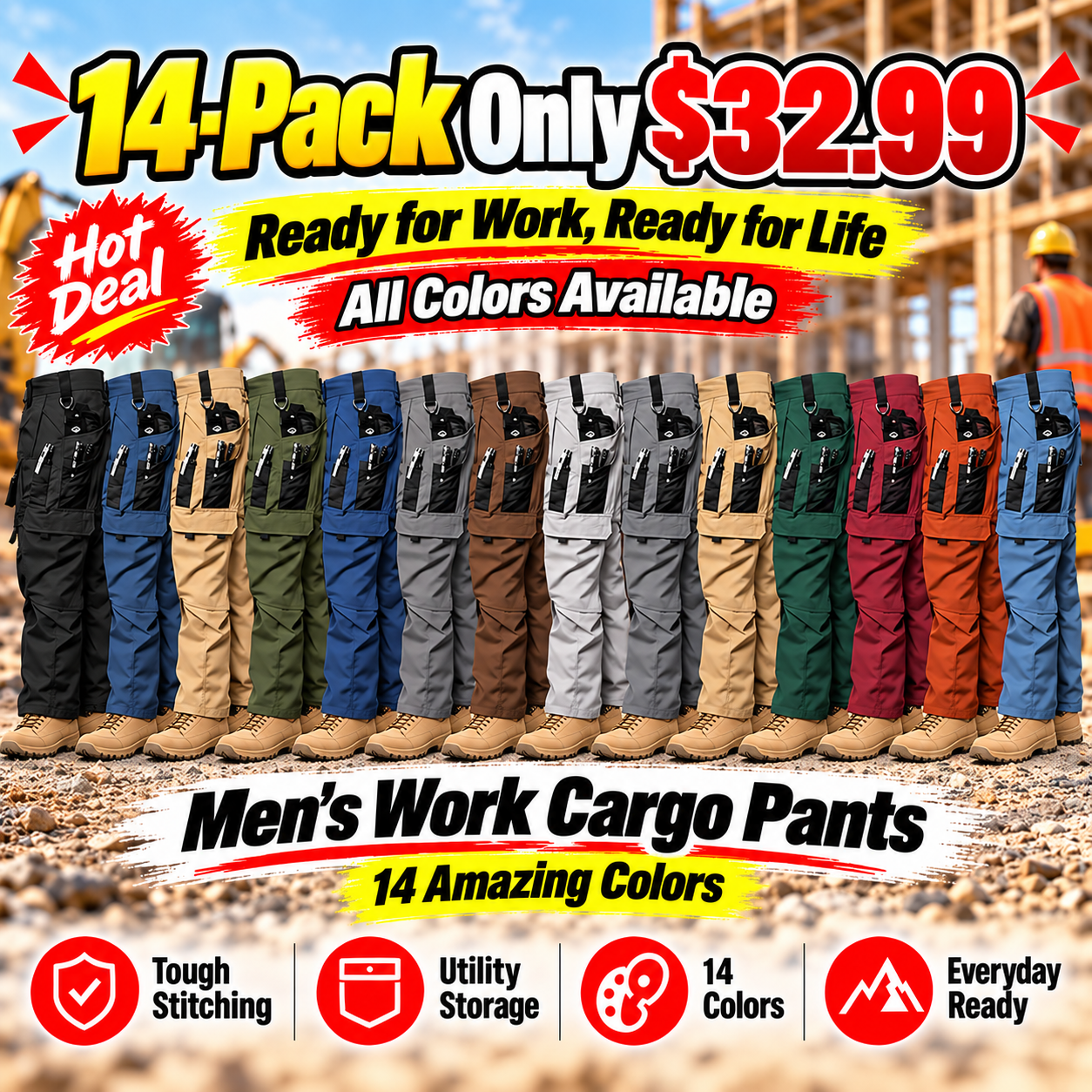 Men's Multi-Pocket Work Cargo Pants Multipack