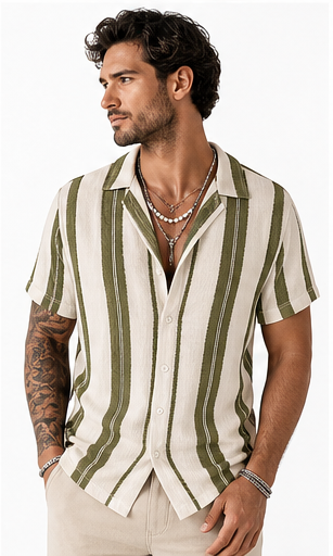 Olive Stripe men's striped resort shirt model