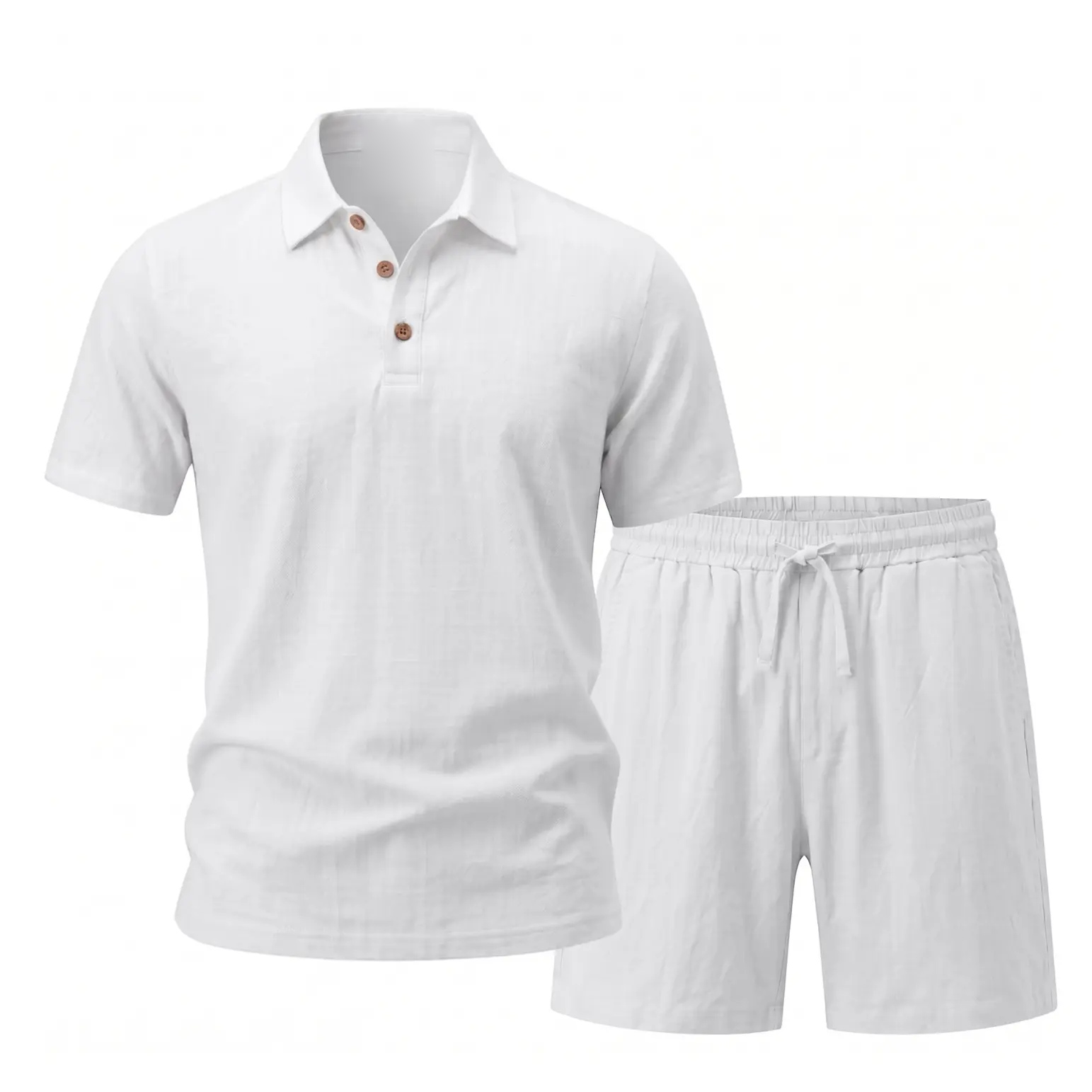 Men's Linen-Blend Two-Piece Polo Sets 7-Pack - Shirt with Shorts or Pants