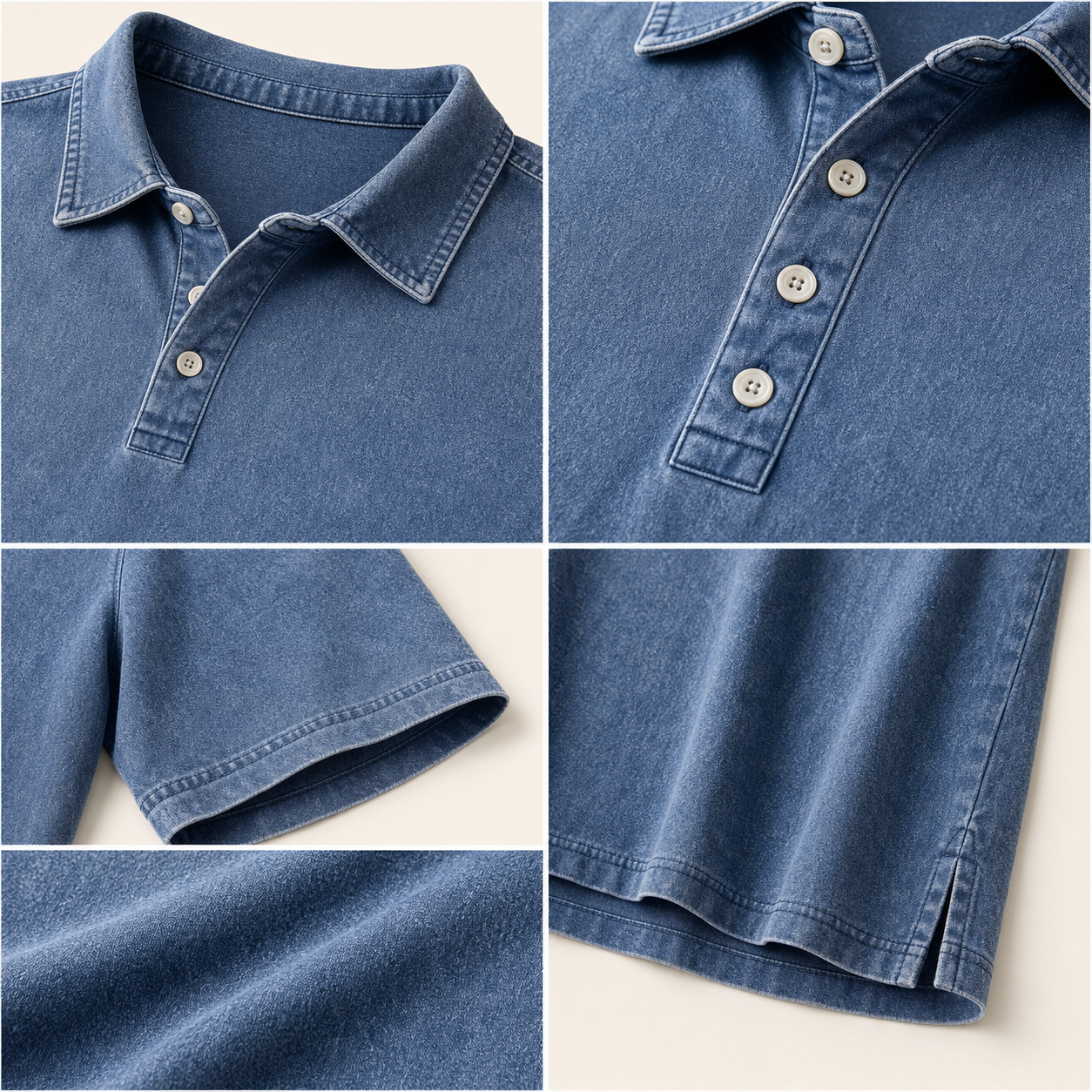 Washed denim polo detail collage
