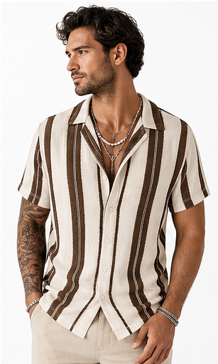 Brown Stripe men's striped resort shirt model