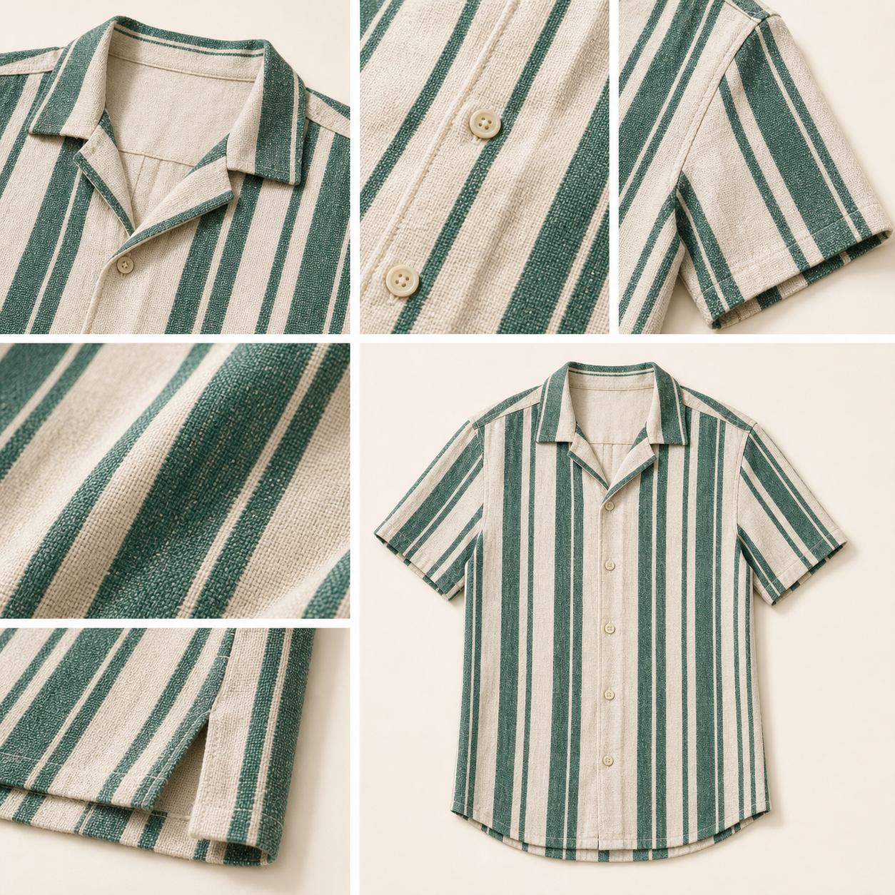 Men's striped resort shirt collar buttons fabric details