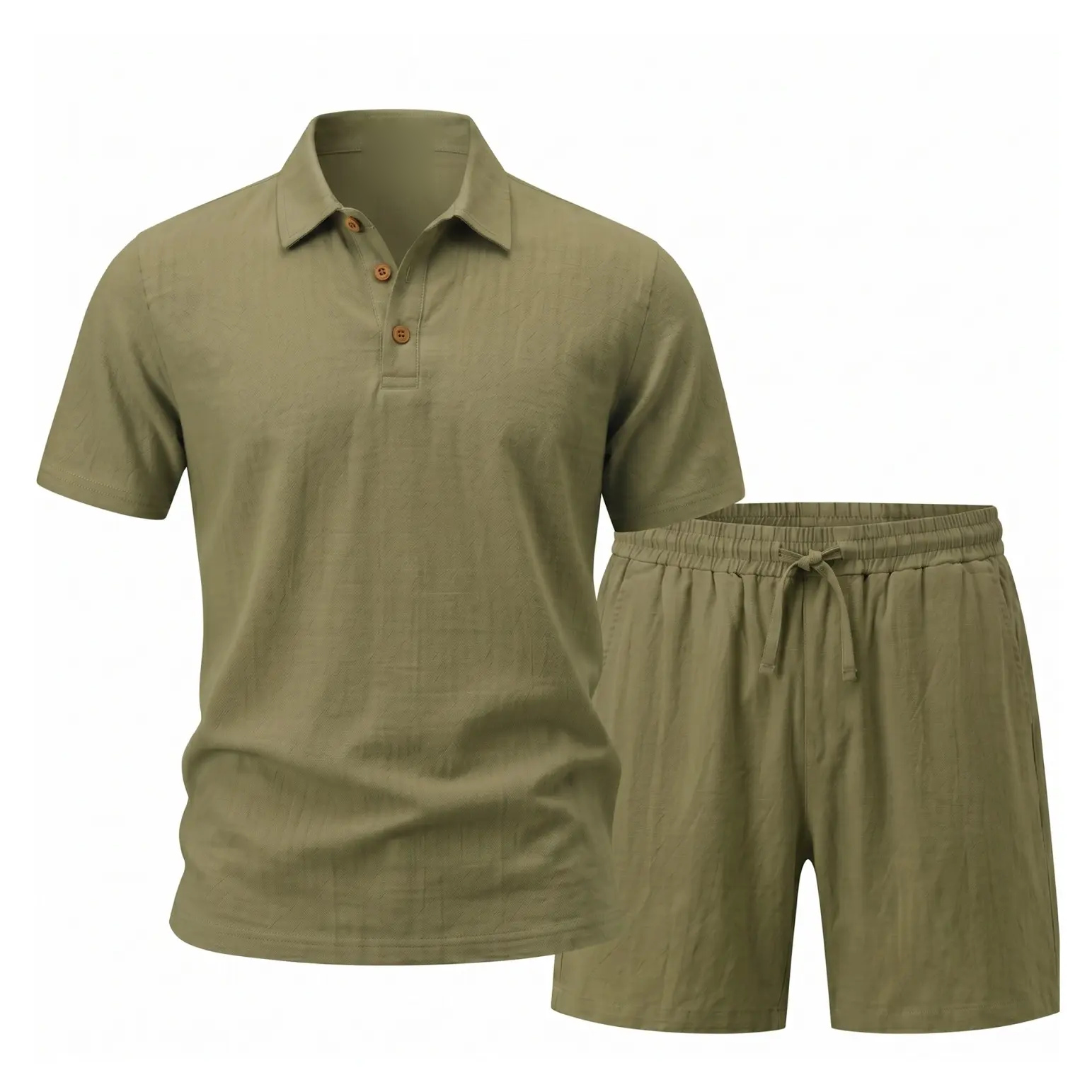 Men's Linen-Blend Two-Piece Polo Sets 7-Pack - Shirt with Shorts or Pants