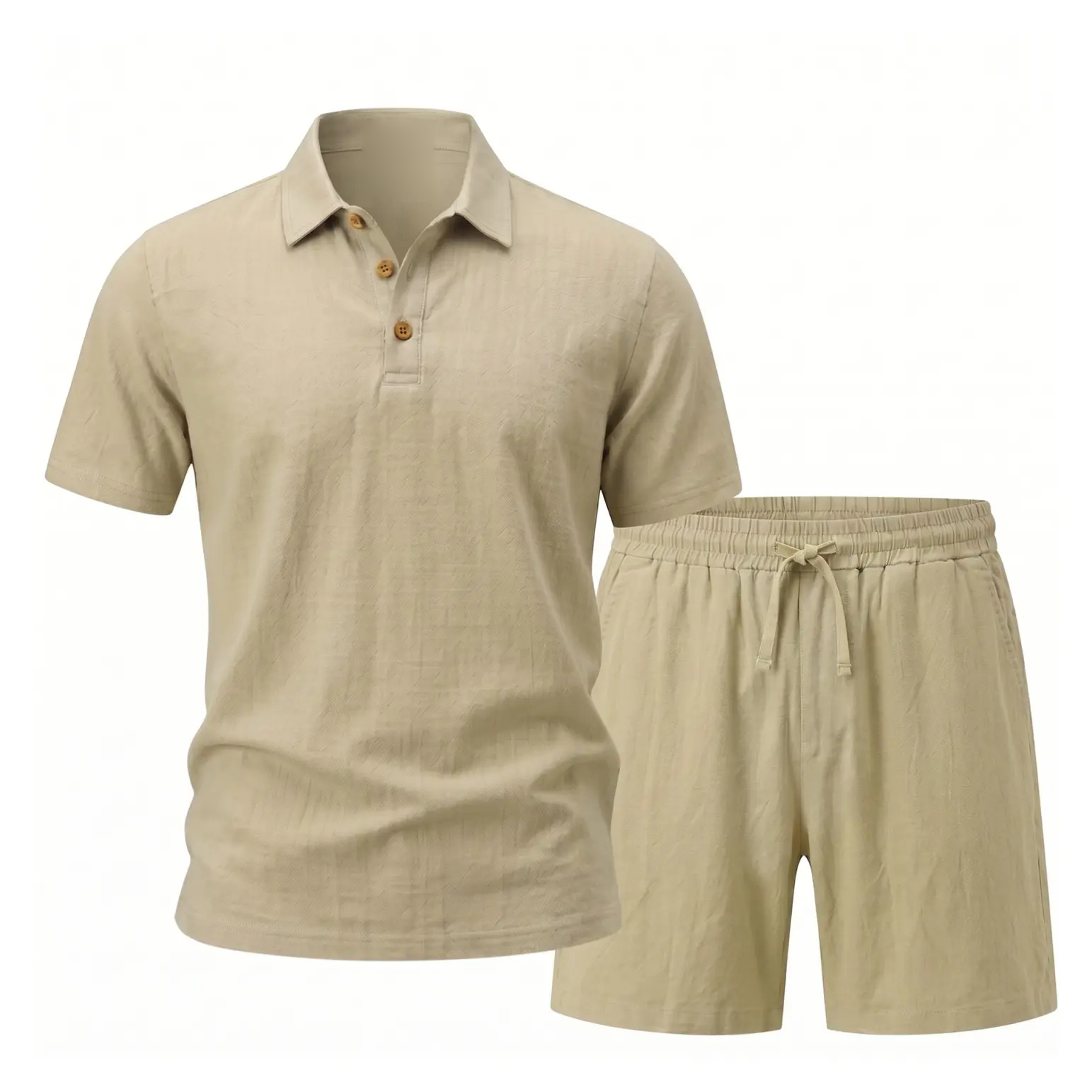 Men's Linen-Blend Two-Piece Polo Sets 7-Pack - Shirt with Shorts or Pants