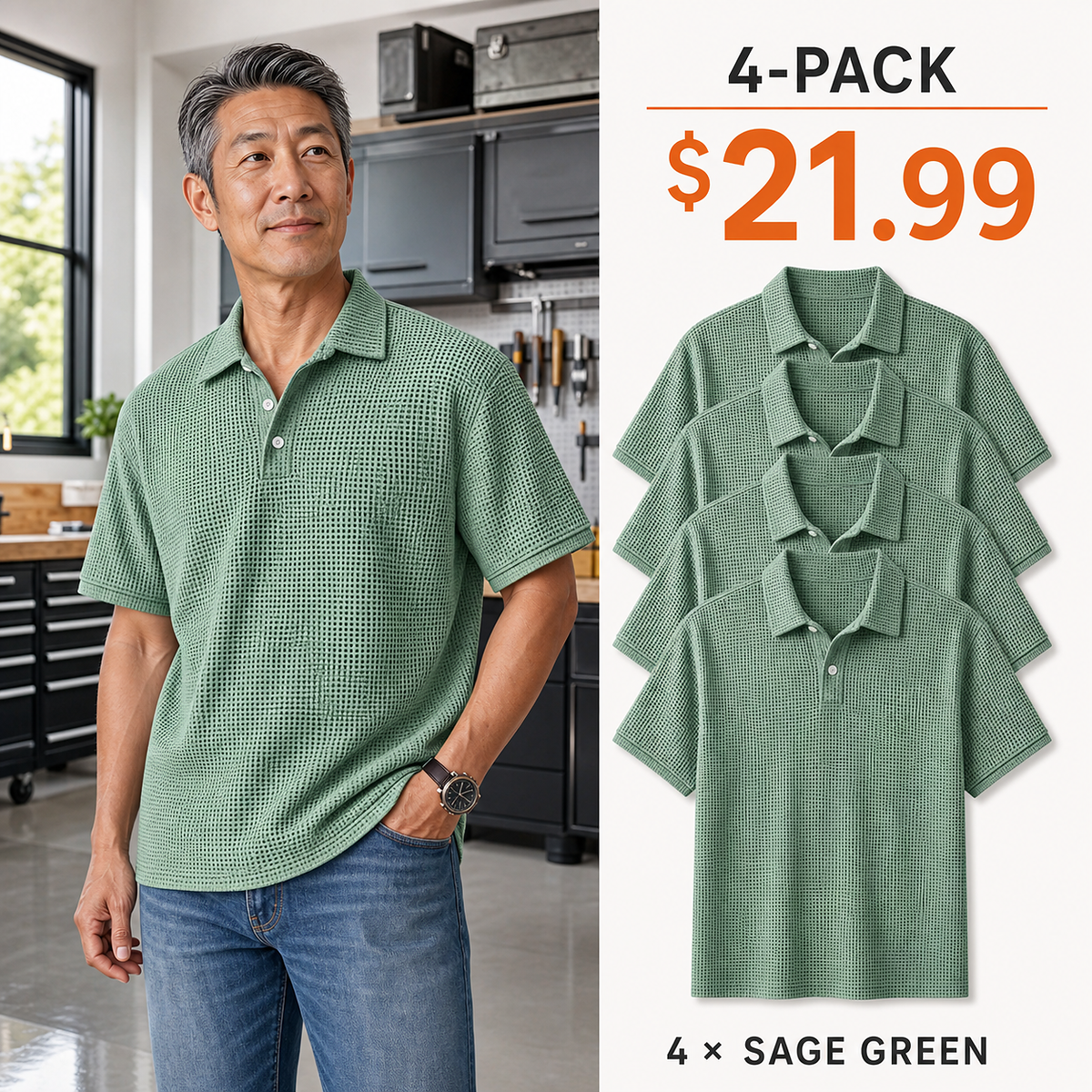 Men's Textured Grid-Pattern Short-Sleeve Polo Shirt