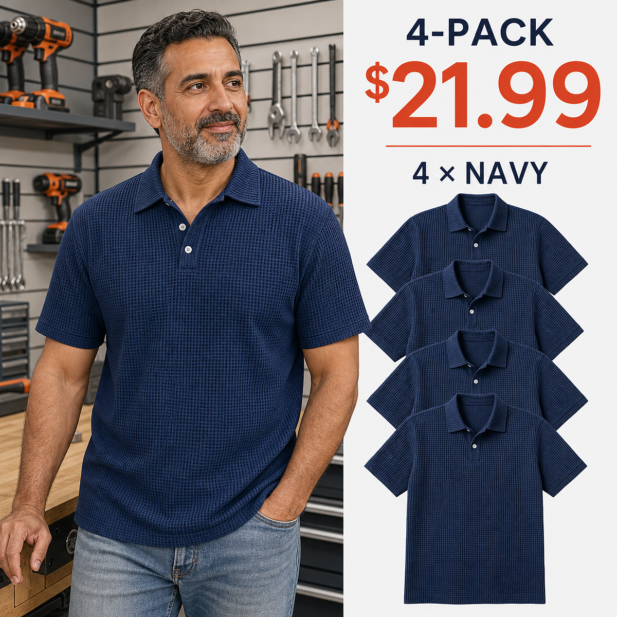 Men's Textured Grid-Pattern Short-Sleeve Polo Shirt