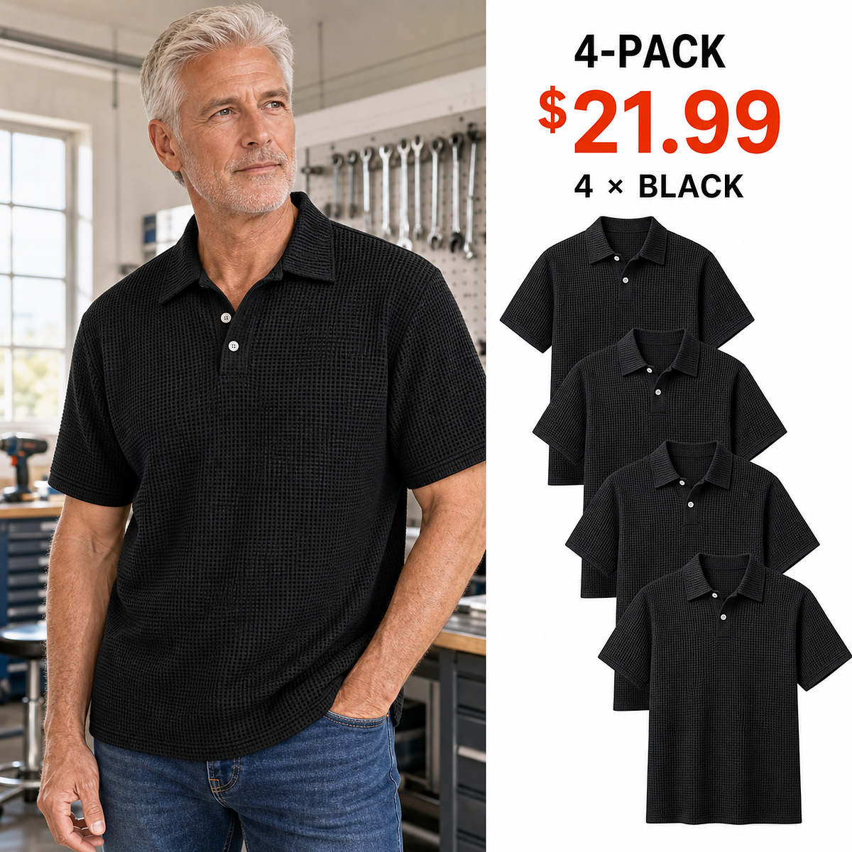 Men's Textured Grid-Pattern Short-Sleeve Polo Shirt
