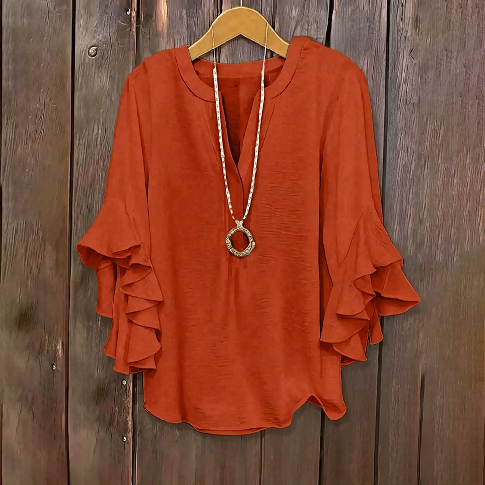 ⚡Last stock⚡- Plus Size Ruffle Sleeve V-Neck Shirt Top