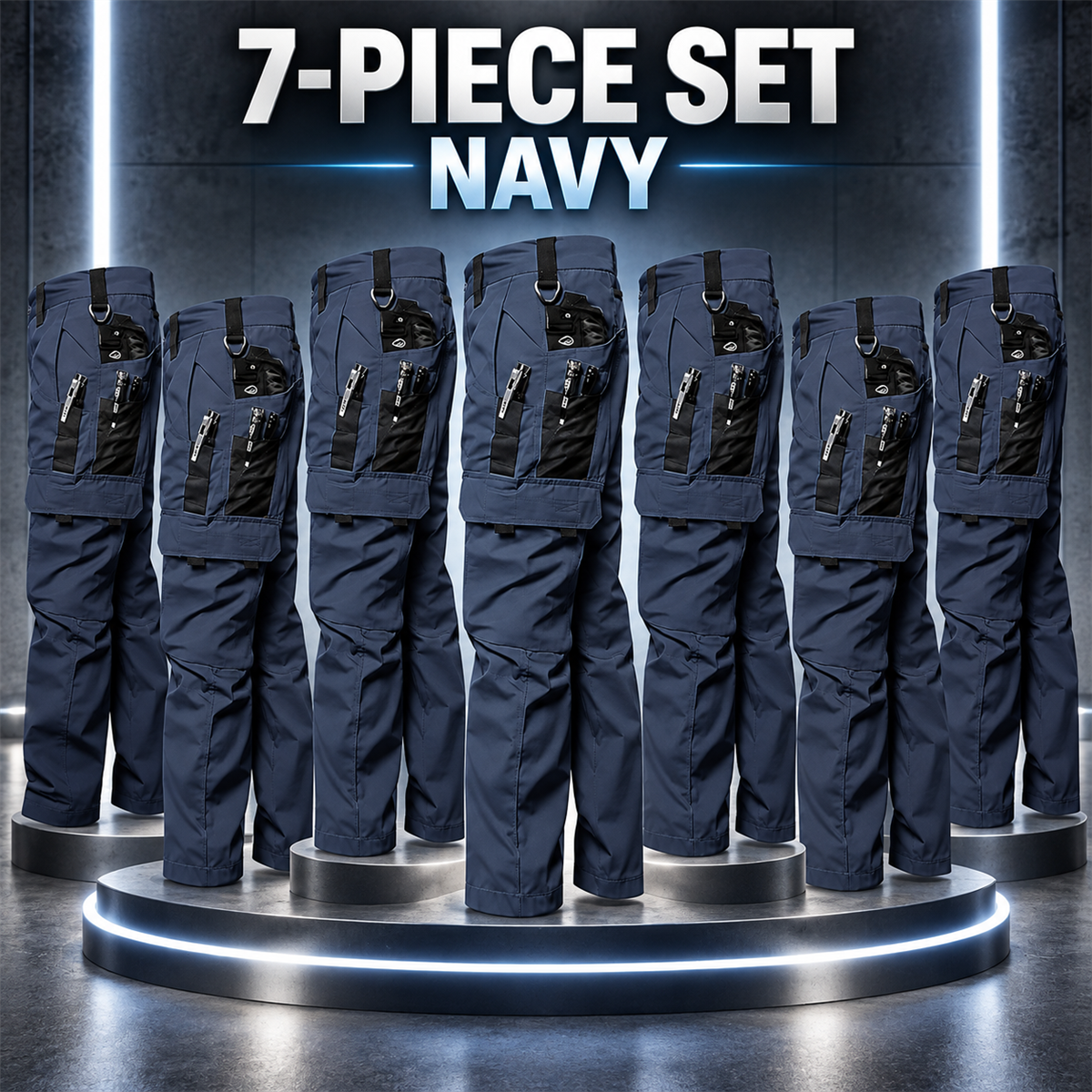 Men's Multi-Pocket Work Cargo Pants Multipack - 7-Piece Navy Pack