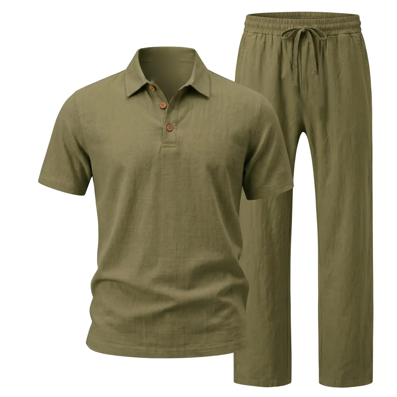 Men's Linen-Blend Two-Piece Polo Sets 7-Pack - Shirt with Shorts or Pants