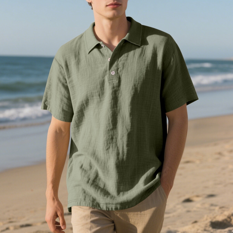 Men's Retro Solid Color Linen Shirt