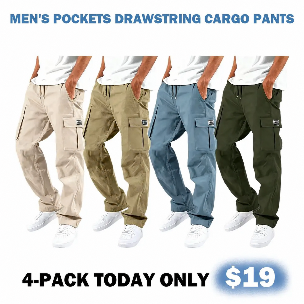 Men's Multi-Pocket Drawstring Cargo Pants – Relaxed Fit Everyday Work & Casual Pants
