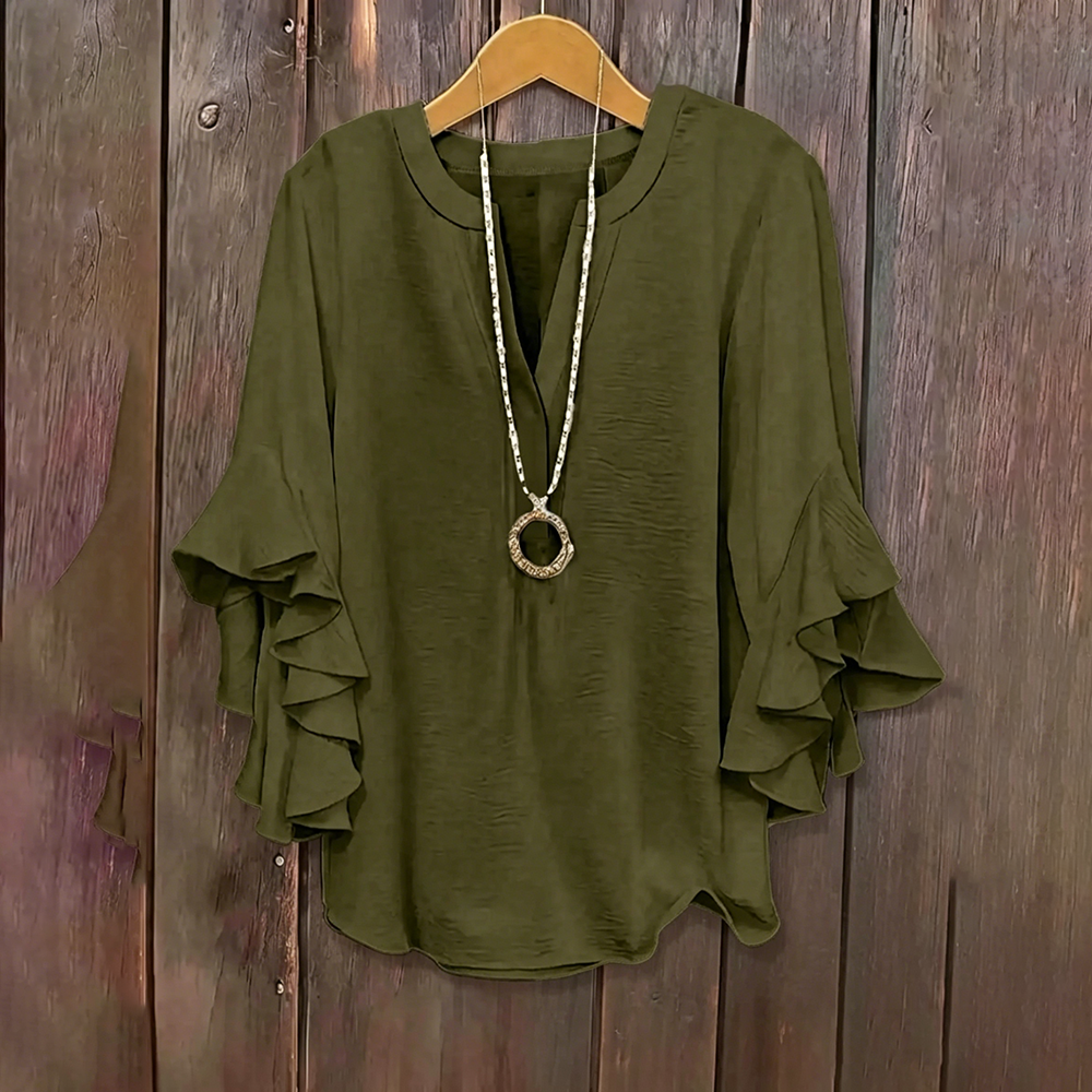 ⚡Last stock⚡- Plus Size Ruffle Sleeve V-Neck Shirt Top