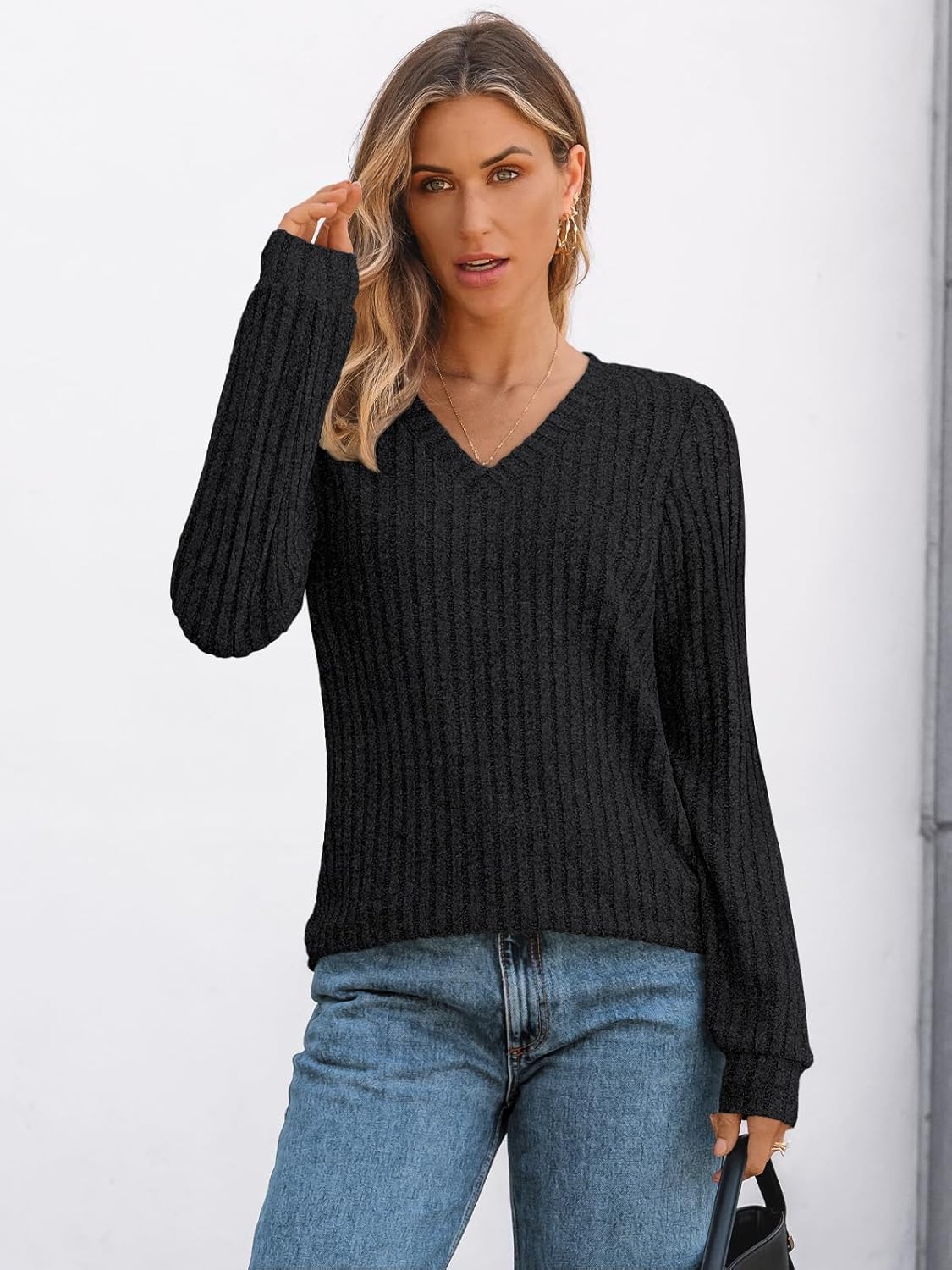 🔥Trendy Women’s V Neck Long Sleeve Tunic Sweater Fall 