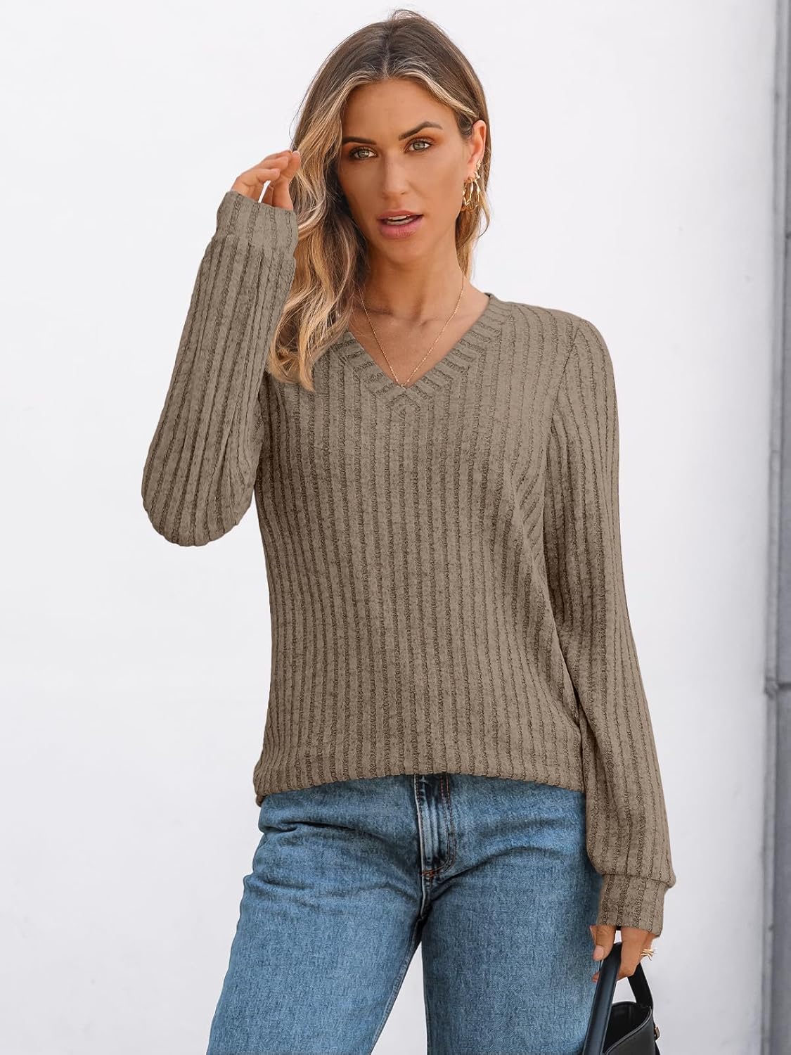 🔥Trendy Women’s V Neck Long Sleeve Tunic Sweater Fall 