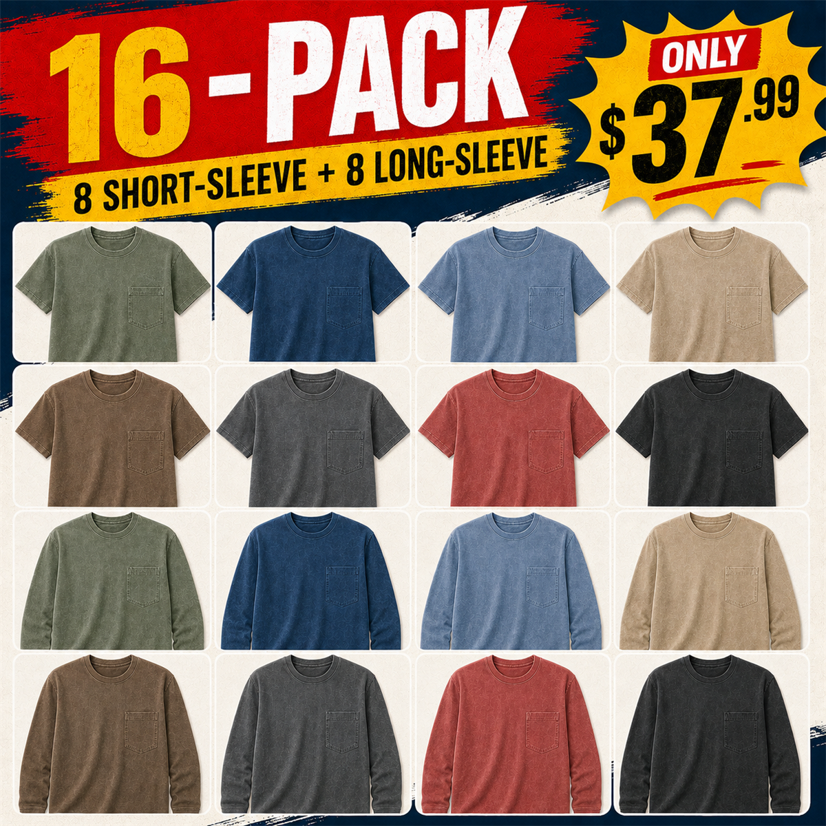 🔥🔥16-Pack-Long-sleeve + short-sleeve